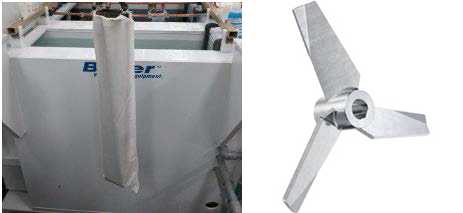 Figure 7: Flex cable electroplating tank (on left), and tank impeller (on right).